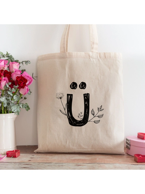 Ü Harfi Tasarımlı Alışveriş Plaj Bez Çanta