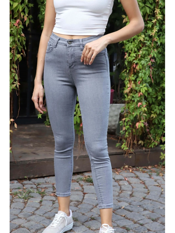 Yüksek Bel Skinny Jean Pantolon - GRİ