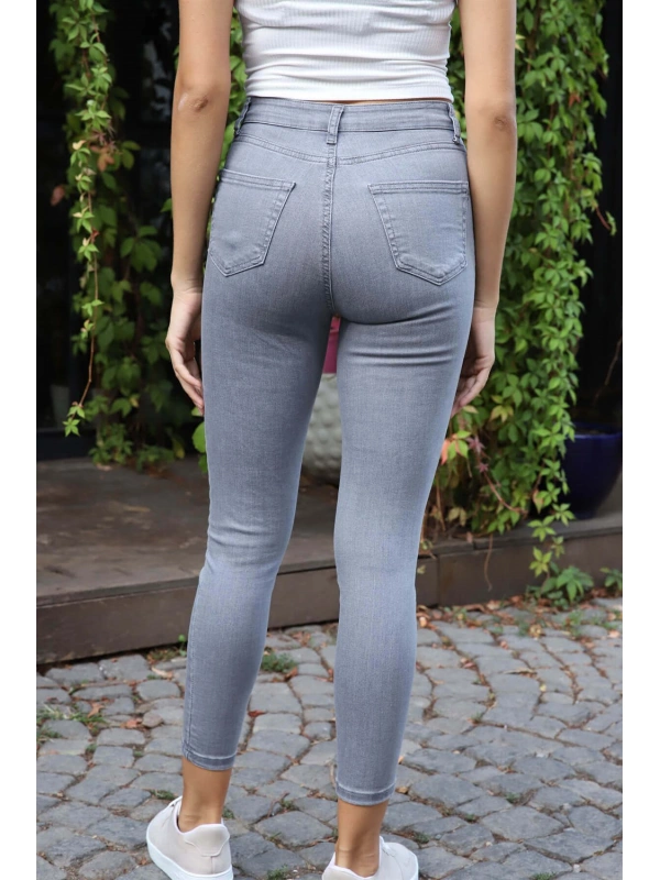 Yüksek Bel Skinny Jean Pantolon - GRİ
