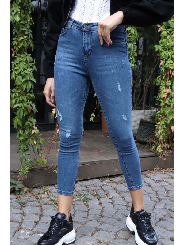 Yüksek Bel Skinny Jean Pantolon  - MAVİ