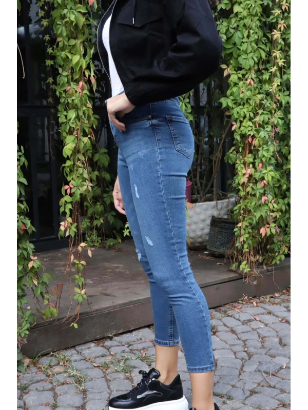 Yüksek Bel Skinny Jean Pantolon  - MAVİ