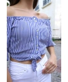 Belden Bağlamalı Bluz - MAVİ