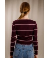 Çizgili Crop Triko - BORDO