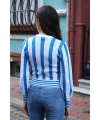 Çizgili Tasarım Triko Bluz - MAVİ