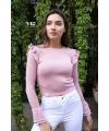 Fırfır Detaylı Triko Bluz - TOZ PEMBE