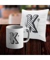 K Harfi Tasarımlı Kupa ve Yastık Kılıfı Hediye Seti