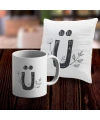 Ü Harfi Tasarımlı Kupa ve Yastık Kılıfı Hediye Seti