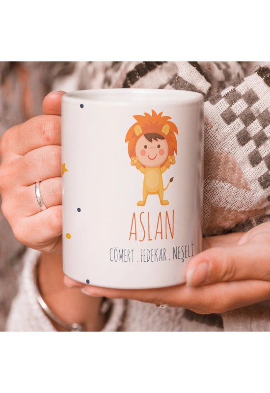 Aslan Burcu Özel Sevimli Beyaz Kupa Bardak