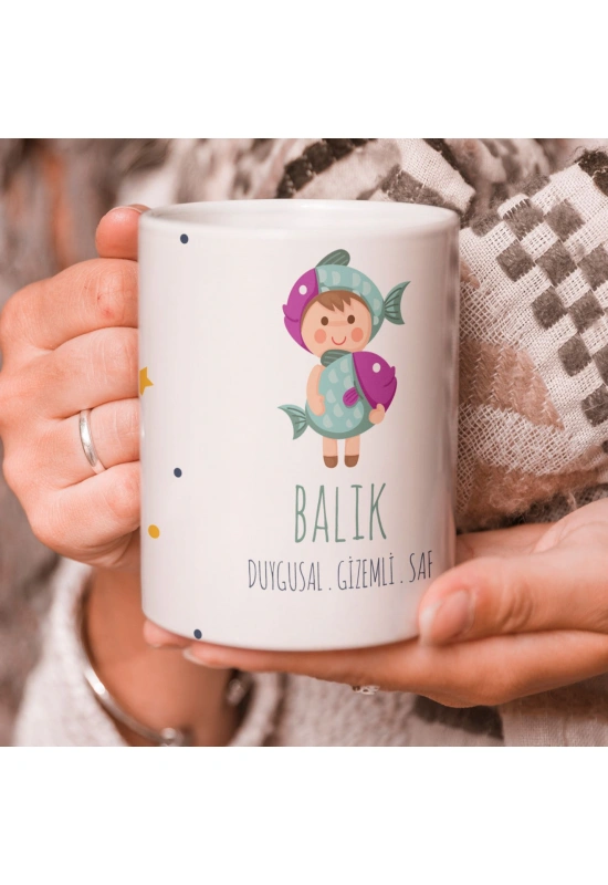 Balık Burcu Özel Sevimli Beyaz Kupa Bardak