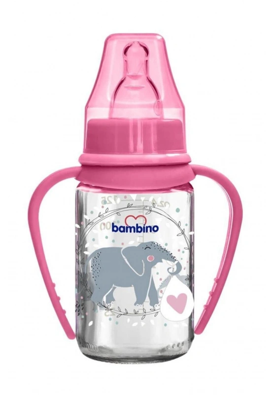 Bambino Kulplu Cam Biberon 125 ml - Pembe
