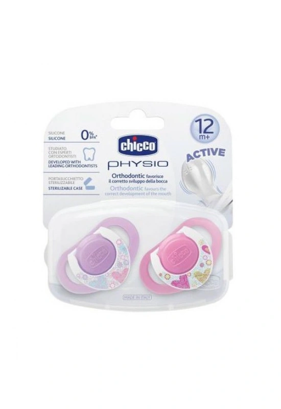 Chicco Physio Compact 2 li Silikon Emzik 12 ay+ Kız - 8058664059294