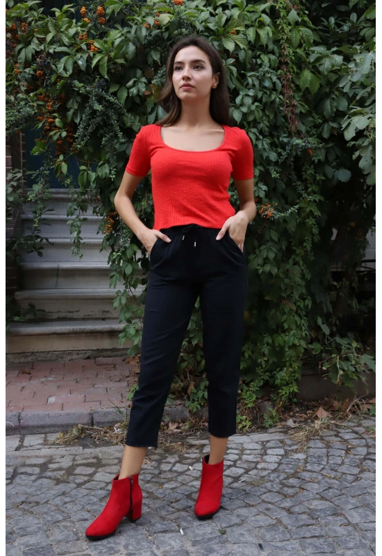 Geniş Yaka Triko Bluz - KIRMIZI