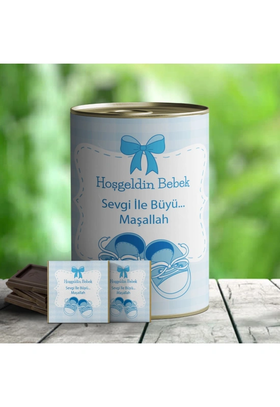 Hoşgeldin Bebek Çikolata Hediye Konservesi - Mavi