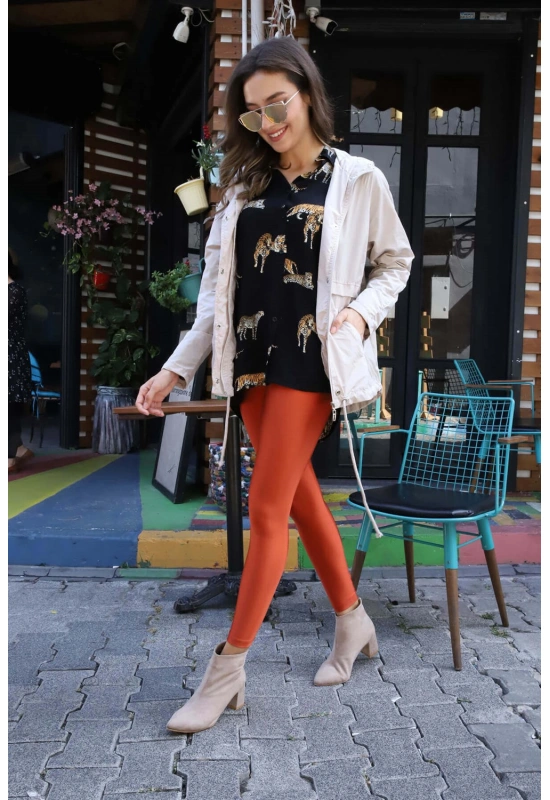 Kapüşonlu Kordonlu Yağmurluk- BEJ