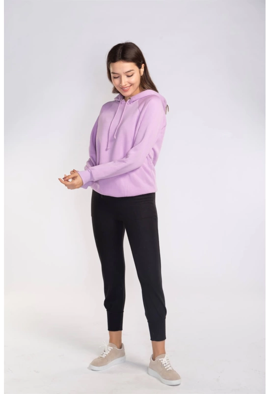 Kapüşonlu Şardonlu Sweatshirt-LİLA