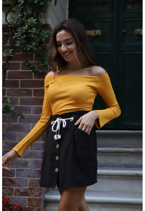 Kayık Yaka Triko Bluz - HARDAL