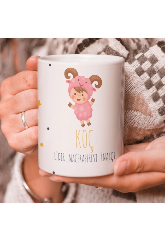Koç Burcu Özel Sevimli Beyaz Kupa Bardak