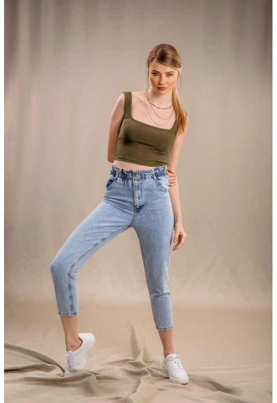 Lastik Detaylı Slim Fit Jeans - MAVİ
