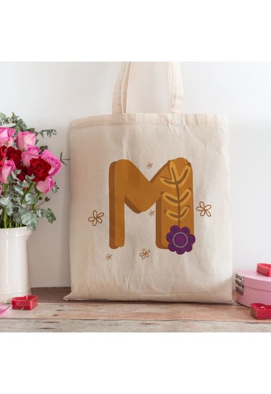 M Harfi Tasarımlı Alışveriş Plaj Bez Çanta