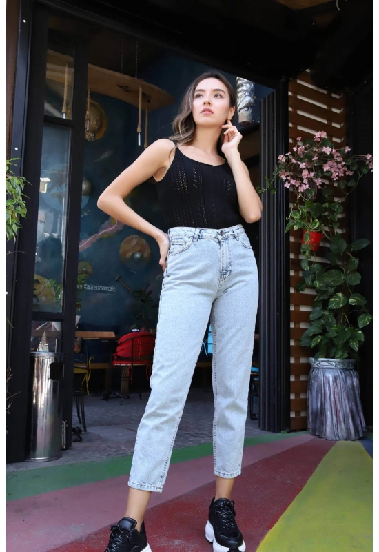 Merserize Askılı Bluz - SİYAH