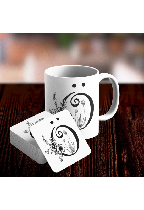 Ö Harfi Tasarımlı Kupa ve Bardak Altlığı Seti