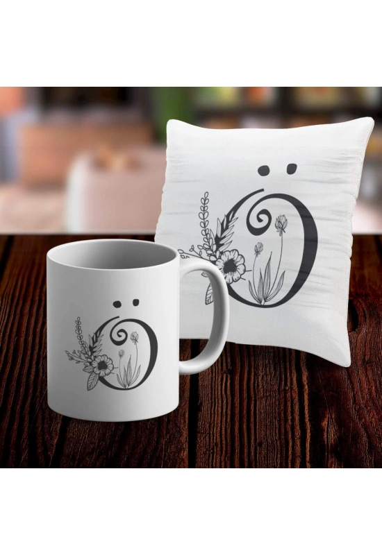 Ö Harfi Tasarımlı Kupa ve Yastık Kılıfı Hediye Seti