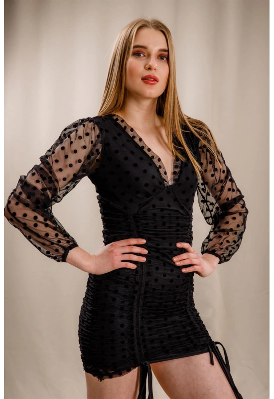 Puantiyeli Elbise - SİYAH