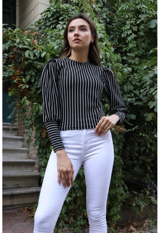 Tasarım Kollu Bluz - SİYAH