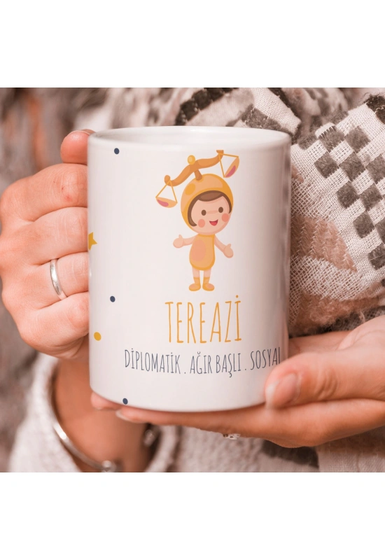 Terazi Burcu Özel Sevimli Beyaz Kupa Bardak