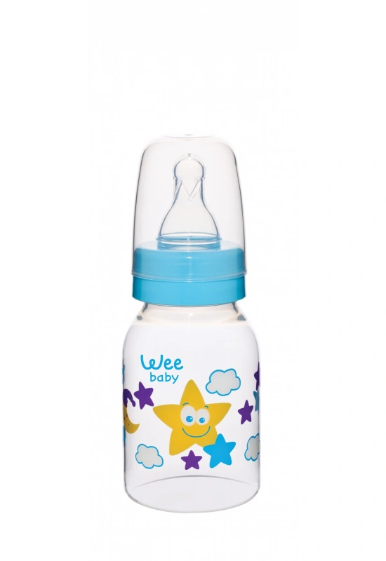 Wee Baby Silikon Uçlu Desenli PP Biberon 125 cc - Mavi