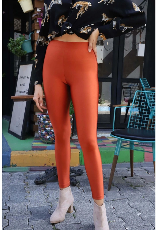 Yüksek Bel Disco Tayt - KİREMİT