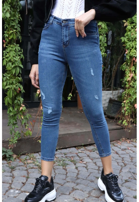 Yüksek Bel Skinny Jean Pantolon  - MAVİ