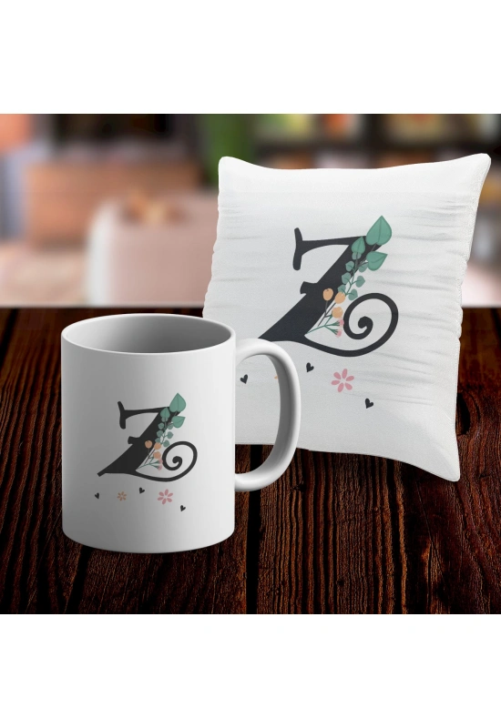 Z Harfi Tasarımlı Kupa ve Yastık Kılıfı Hediye Seti