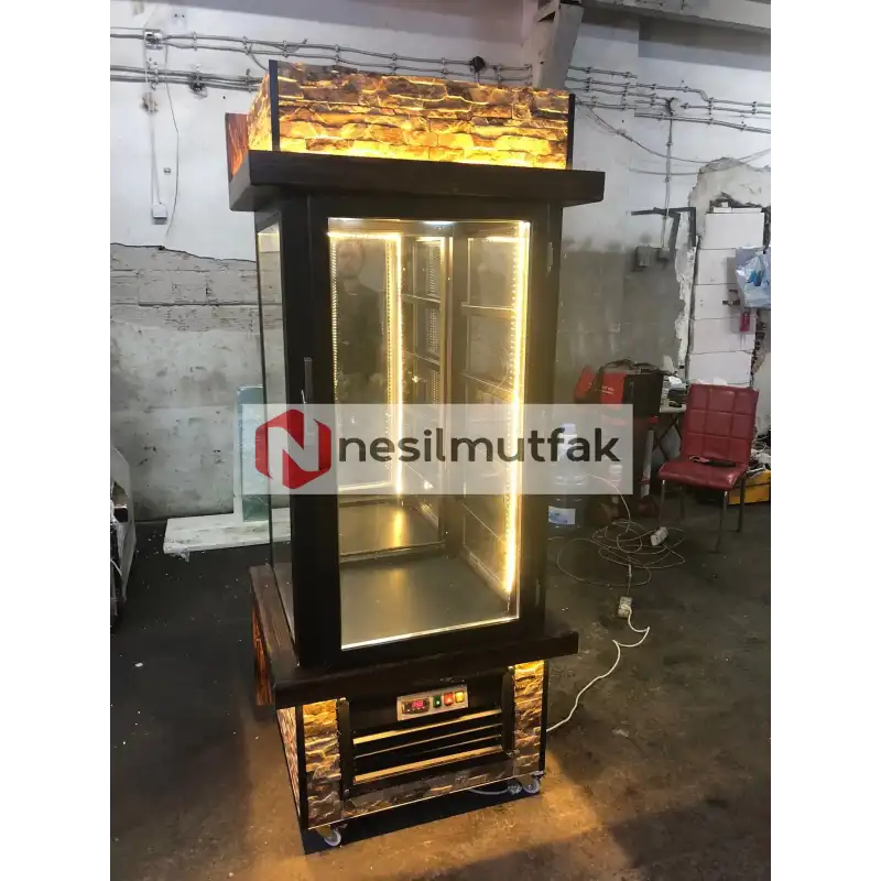 Dik Pasta Teşhir Dolabı Taşlı Model