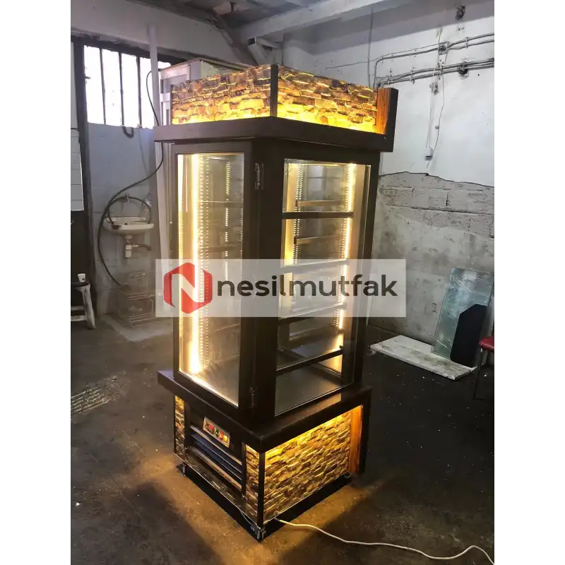 Dik Pasta Teşhir Dolabı Taşlı Model