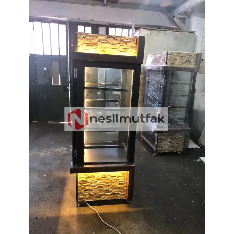 Dik Pasta Teşhir Dolabı Taşlı Model