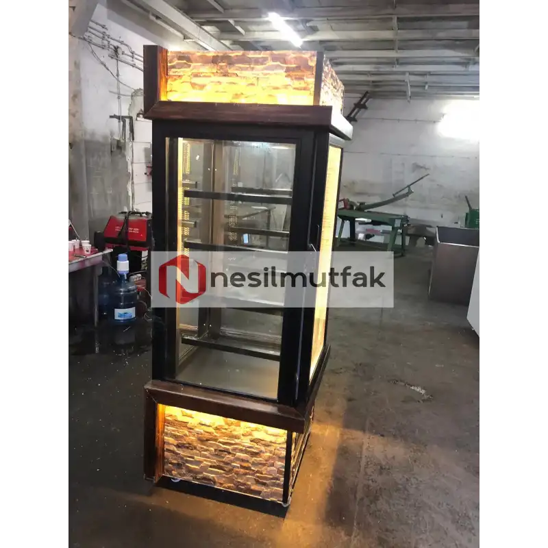Dik Pasta Teşhir Dolabı Taşlı Model