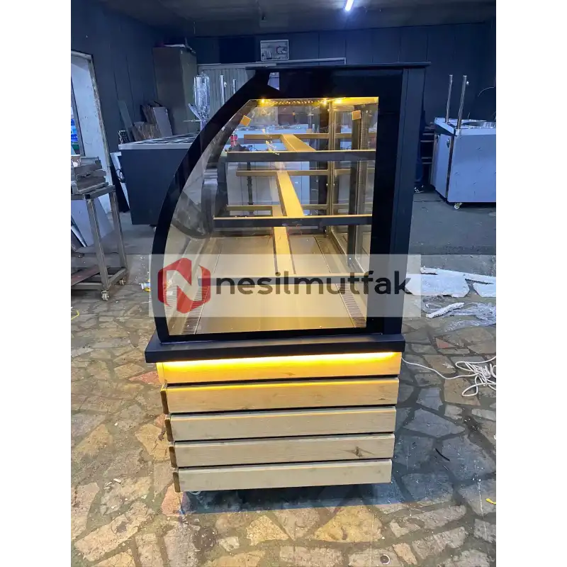 Pasta Teşhir Dolabı Ahşap Dekorlu