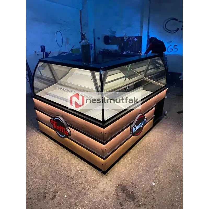 Waffle ve Kumpir Dolabı Ahşap Model