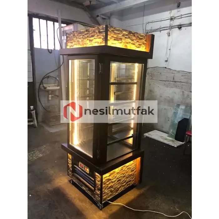 Dik Pasta Teşhir Dolabı Taşlı Model