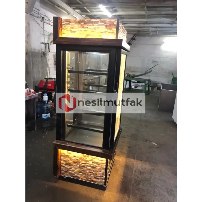 Dik Pasta Teşhir Dolabı Taşlı Model