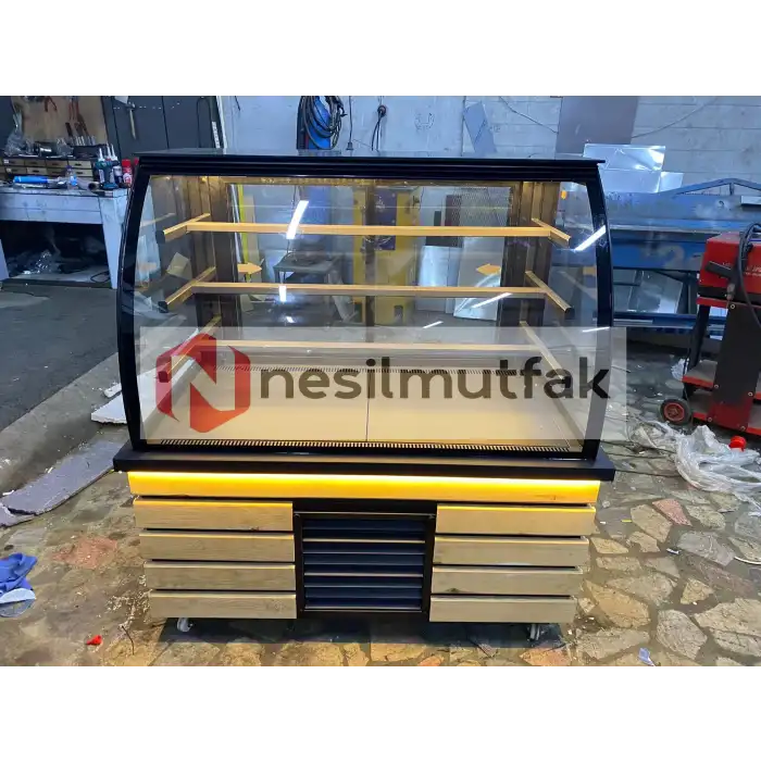 Pasta Teşhir Dolabı Ahşap Dekorlu