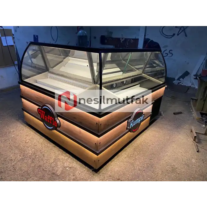Waffle ve Kumpir Dolabı Ahşap Model