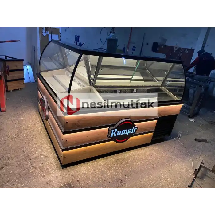 Waffle ve Kumpir Dolabı Ahşap Model