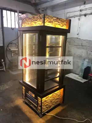 Dik Pasta Teşhir Dolabı Taşlı Model