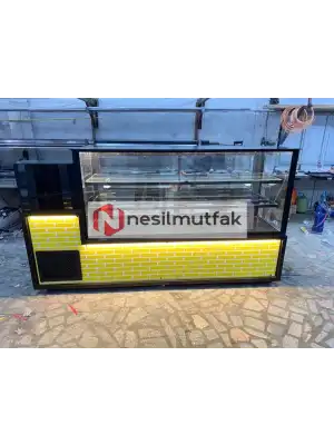 Pasta Tatlı Dolabı Sarı Dekor Model