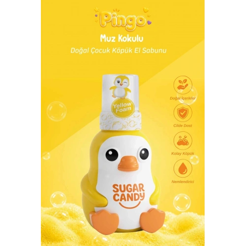 Sugar Candy Muz Kokulu Doğal Vegan Çocuk Köpük El Sabunu PINGO 350 ml Paraben İçermeyen Sarı Köpük