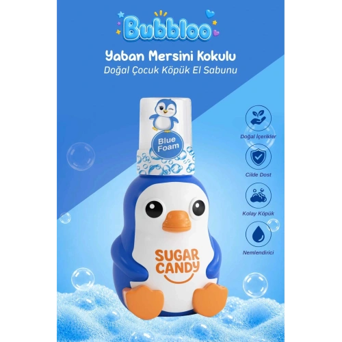 Sugar Candy Yaban Mersini Kokulu Doğal Vegan Çocuk Köpük El Sabunu BUBBLOO 350 ml Paraben İçermeyen Mavi Köpük