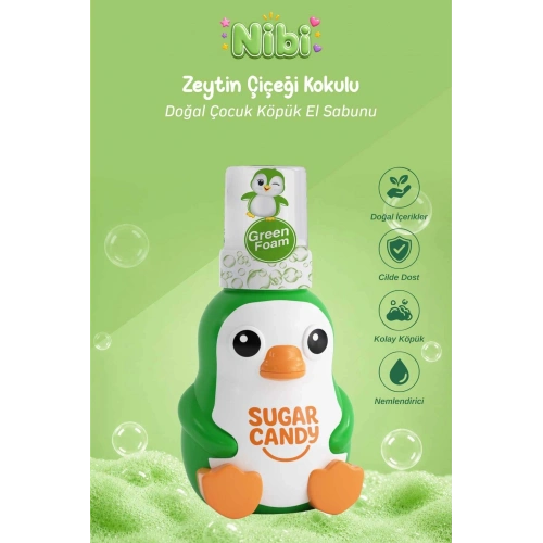 Sugar Candy Zeytin Çiçeği Kokulu Doğal Vegan Çocuk Köpük El Sabunu NIBI 350 ml Paraben İçermeyen Yeşil Köpük