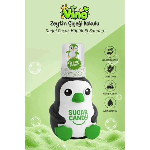 Sugar Candy Zeytin Çiçeği Kokulu Doğal Vegan Çocuk Köpük El Sabunu VINO 350 ml Paraben İçermeyen Yeşil Köpük